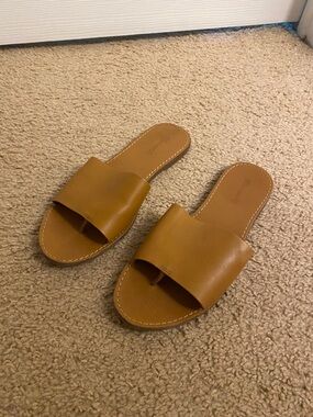 Madewell Tan Leather Slide Sandals